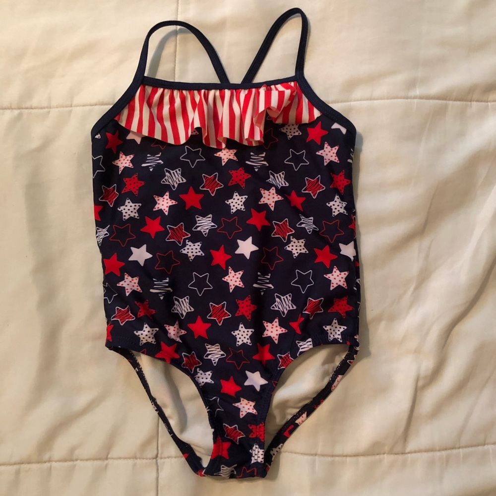 Girls 3T Swim Suit Americana Red White Blue Stars
